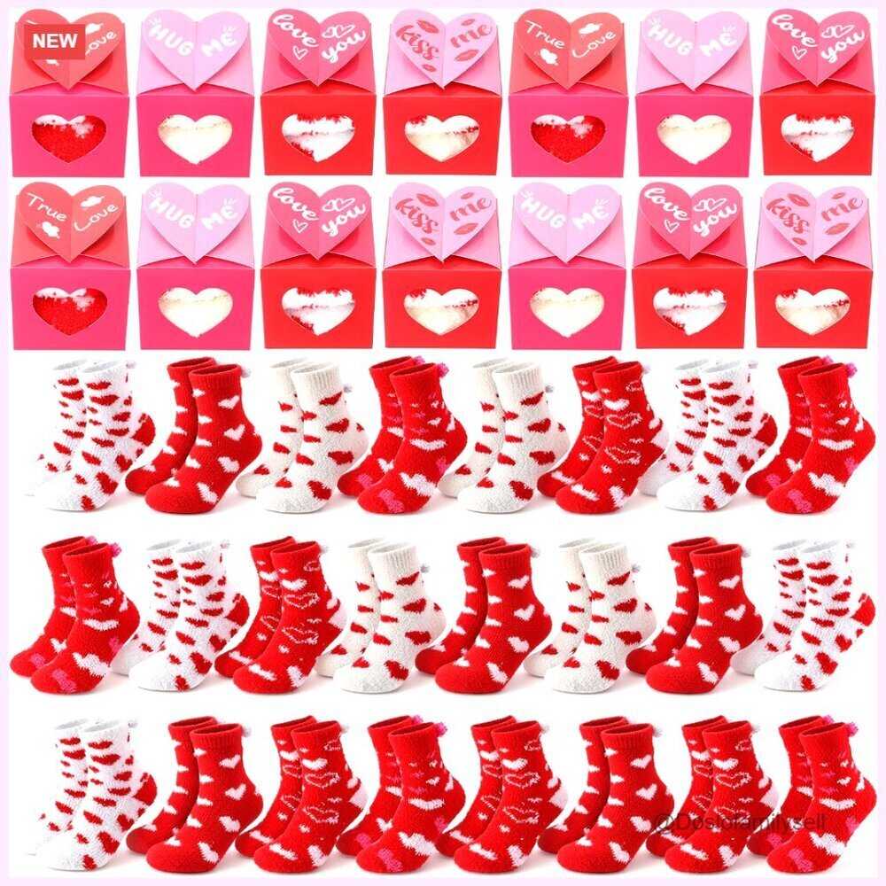 Fuzzy Socks Bulk Set Cozy Plush Fleece Valentine's Day Gifts Party